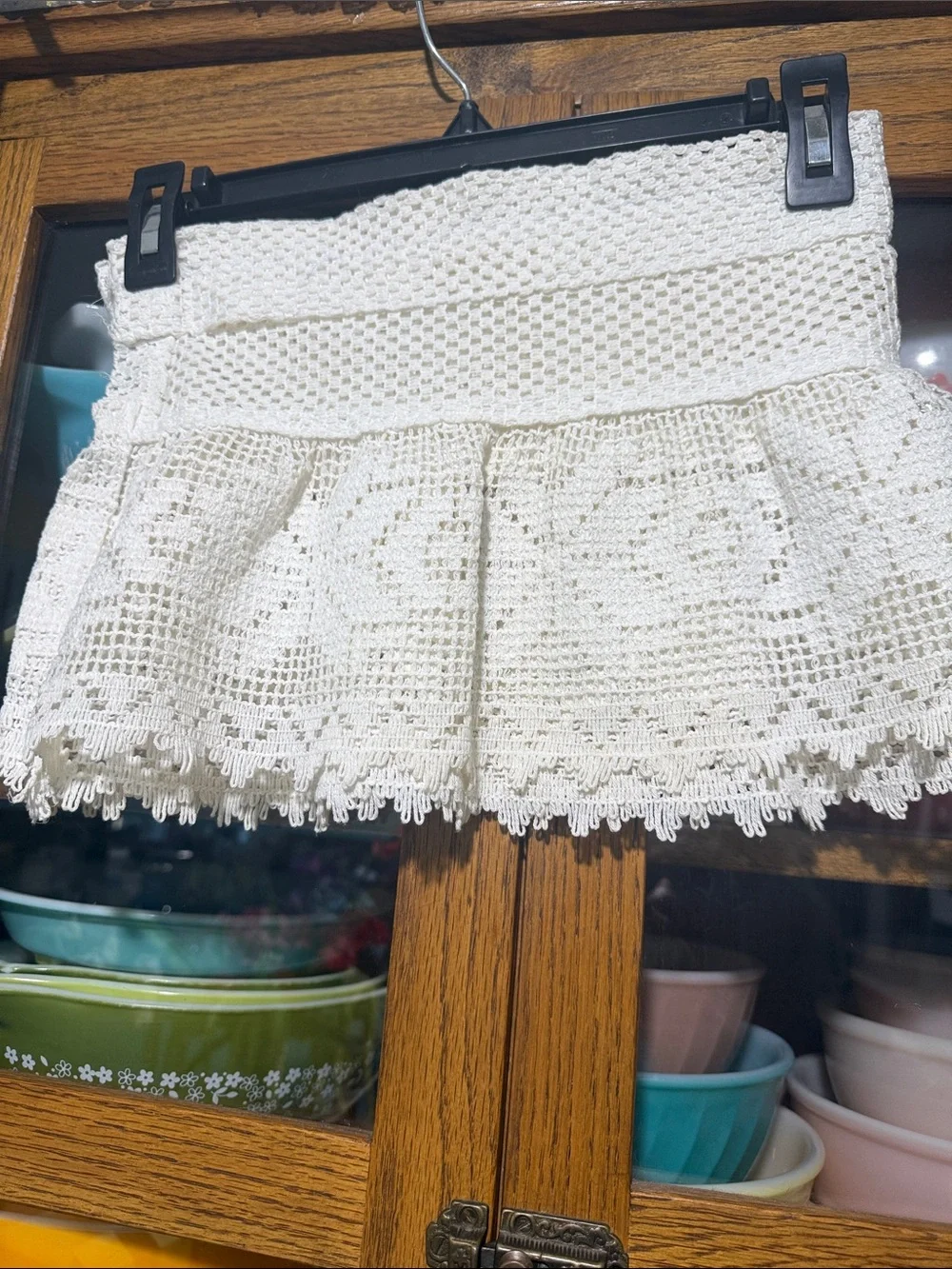 Vintage ivory Crochet lace  Kitchen Valance Curtain set Cottagecore farmhouse